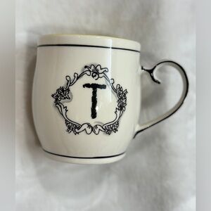 Katie Mandy Anthro White Mug with Black Monogram T